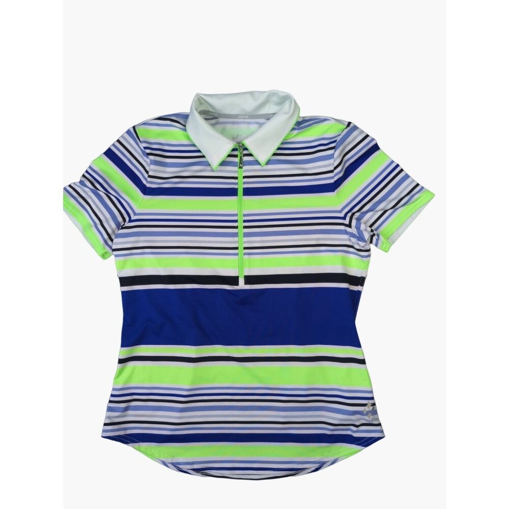JoFit Size S Womens Blue Green Stripe Stretch Golf Polo Shirt 1/2 Zip Short Slee